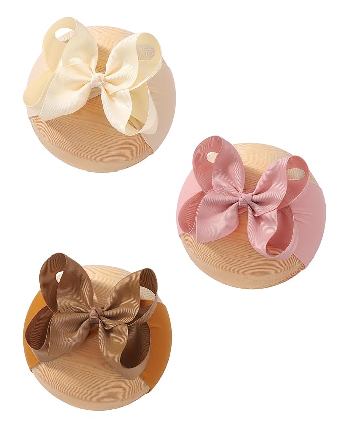 doboi 3PCS Baby Girl Bows Headbands Nylon Hairbands with Ribbon Bow Handmade Elastic Baby Hair Bows Headbands for Baby Girls Newborns Infants Toddlers and Kids