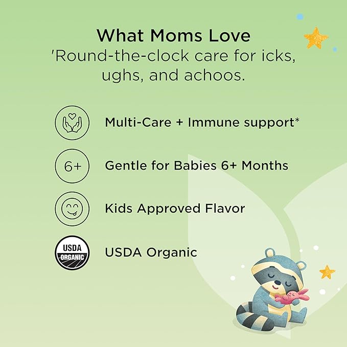 Hyland's Baby Organic All in One Nighttime Cough Syrup + Immune Support with Elderberry, Vitamin C, Zinc & Chamomile, 4 Fl Oz
