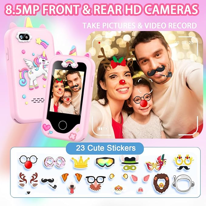 Nikuku Kids Phone for Girls, Toddler Smartphone Christmas Birthday Gift Age 3 4 5 6 7 8 9, Children Pretend Cellphone Toy with Dual Camera, Touchscreen, Learning Game, Music Player, 8GB Card(Pink)
