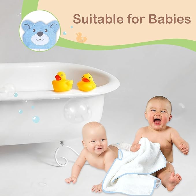 Mother's Choice Organic Hooded Toddler Towels – Large Cotton, Ultra-Soft & Absorbent Baby Towels for Newborns, Infants, Toddlers, Boys & Girls with Animal Hood (Blue Bear)