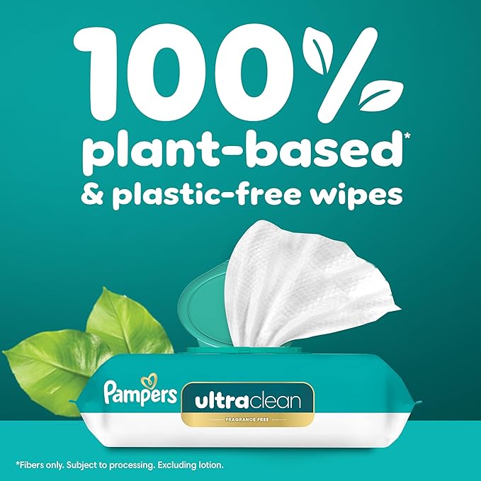 Pampers Ultra Clean Baby Wipes (Previously 'Free & Gentle'), 99% Water, Hypoallergenic, Unscented, 100% Plant Based, Plastic-Free, 936 Baby Wipes Total (12X Flip-Top Packs) [Packaging May Vary]