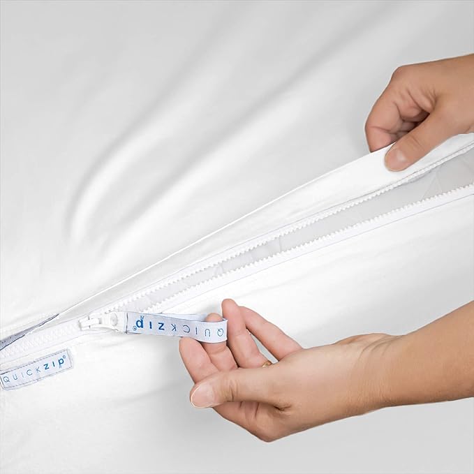 QuickZip Fitted Sheet - Includes 1 Base & 2 Zip-On Sheets - Easy to Change, Won't Pop Off - Sateen 400 TC Cotton - 17.5' Deep Pockets - White