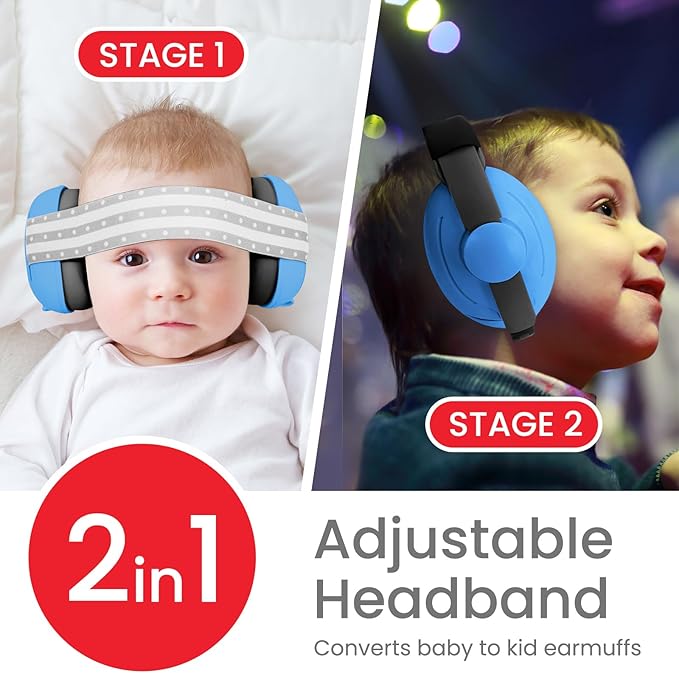 2-in-1 Adjustable Baby & Toddler Noise Cancelling Headphones - Ear Muffs for Kids 1-3 for Airplane Travel