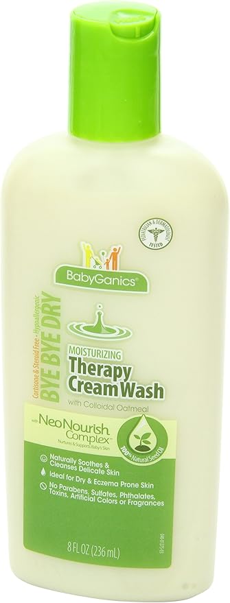 BabyGanics Bye Bye Dry Moisturizing Therapy Wash, 8 Fluid Ounce (Pack of 2), Packaging May Vary