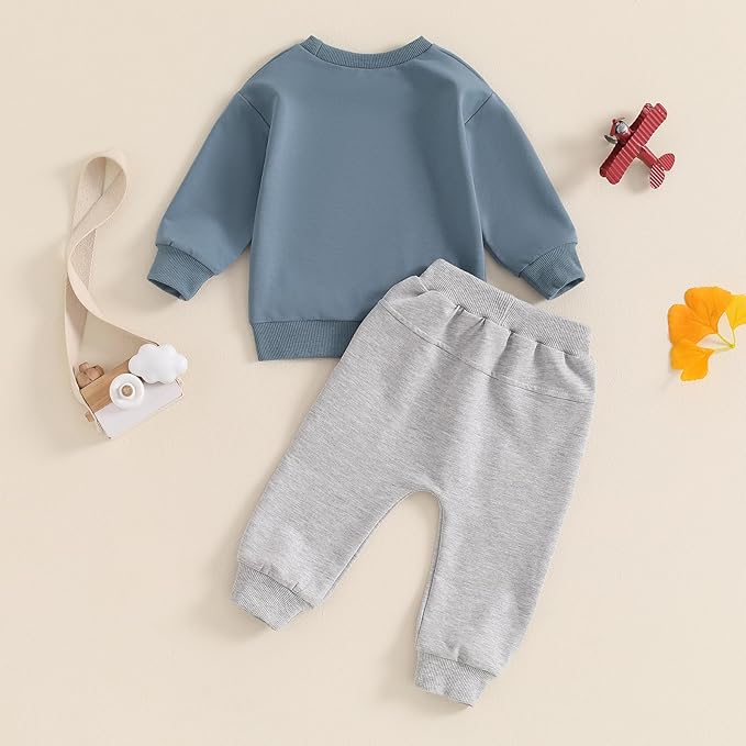 fhutpw Toddler Baby Boy Clothes Funny Letter Long Sleeve Sweatshirt Pullover Top Jogger Pants Fall Winter Outfits