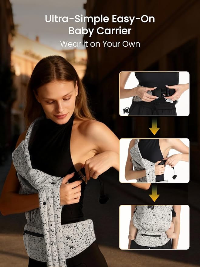 GROWNSY Baby Carrier Newborn to Toddler, Lightweight Ergonomic 7-44 lbs Newborn Carrier with Head Support, Easy to Wear Hands Free Infant Carrier for 0-36 Months, Grey Animal Pattern