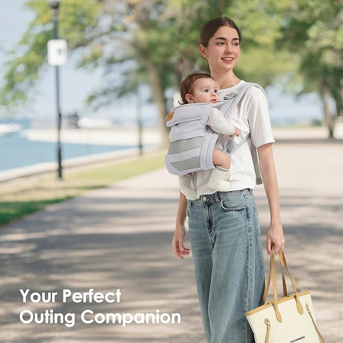 Baby Carrier Newborn to Toddler(7-30lbs), Toddler Carrier with Adjustable Shoulder Strap, Baby Holder Carrier with Breathable Mesh Fabric, Grey