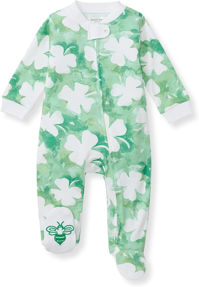 Burt's Bees Baby Boys Sleep and Play PJs, 100% Organic Cotton One-Piece Zip Front Romper Jumpsuit Pajamas