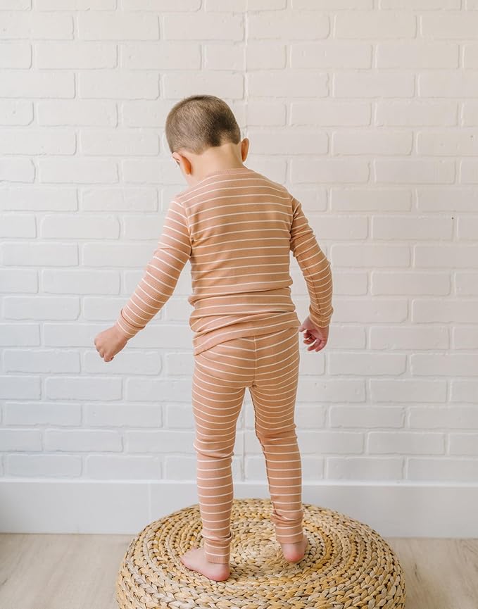 moimoln Stripe Pajamas Set 12M-8Y Ribbed Unisex Baby & Toddler, Soft Viscose, Snug-Fit, Everyday Sleepwear