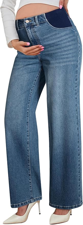 BLENCOT Maternity Jeans for Women High Waist Straight Leg Pregnancy Denim Pants with Pockets