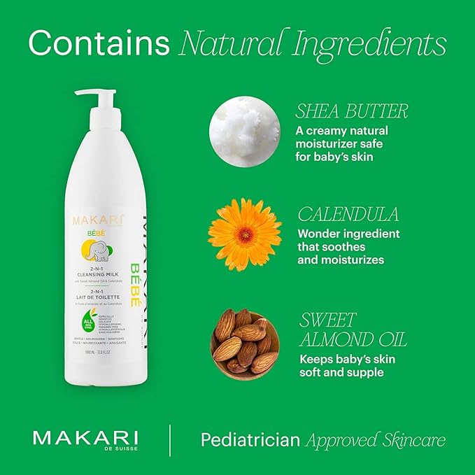 MAKARI Bebe Cleansing Milk (1000 ml) | Baby Body Wash & Softening Formula for Dry Skin | Helps Comfort Delicate Skin | Gentle for Infants 3 Months+ | For Sensitive Skin