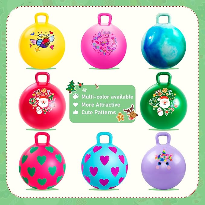 EVERICH TOY 2-Pack Hopper Ball for Kids 18In Sit On Bouncy Ball with Handle with Christmas Reindeer Ears, The Top Green & Red Christmas Boys Girls Gifts for 4 5 6 7 8 Yr Old Indoor Outdoor Active Play