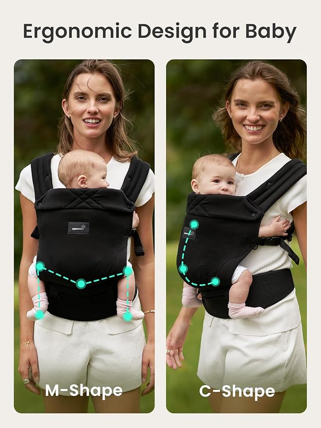 GROWNSY Baby Carrier Newborn to Toddler, Lightweight Ergonomic 7-44 lbs Newborn Carrier with Head Support, Easy to Wear Hands Free Infant Carrier for 0-36 Months, Black