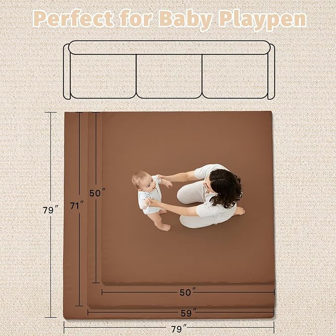 Waterproof Baby Play Mat for Floor 1.3" Thick Memory Foam 50 * 50 Cushion Playpen Playmat Tummy Time Nursery Rug Pad Mattress Create Soft & Safe Area for Infants,Toddler,Kids,Chestnut