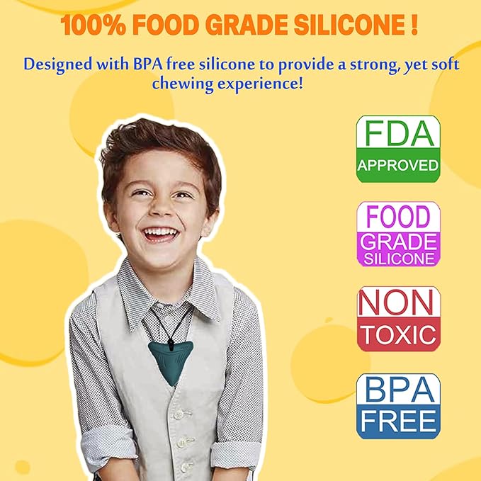 Chew Necklaces for Sensory Kids, Sensory Chewy Toys for Boys with Autism, ADHD, SPD, Chewing, Silicone Chewing Necklace Reduce Adult Anxiety Fidgeting