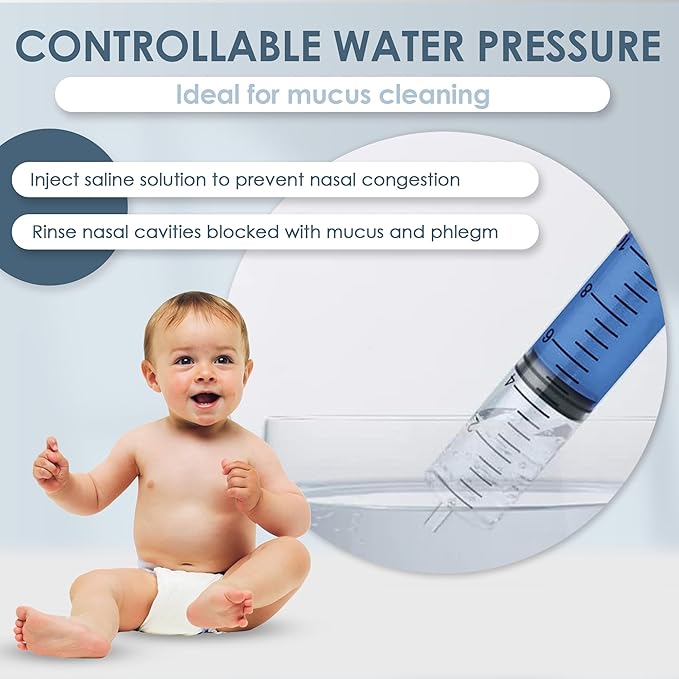 Bluet B - Baby Nasal Syringe (2-Pack) - Safe Silicone Nasal Aspirator for Newborn - Infant Mucus Removal - 10ml Nose Cleaner Syringe for Baby - Toddler Congestion Relief - Reusable Tips - Blue