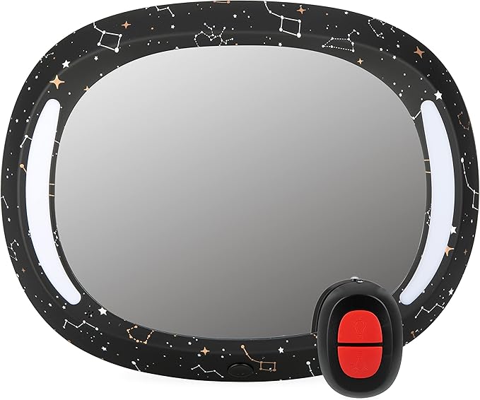 Nuby LED Light Backseat Baby Car Mirror with Remote Controlled Light, Wide View Shatter Resistant Mirror, Adjustable, Night Sky
