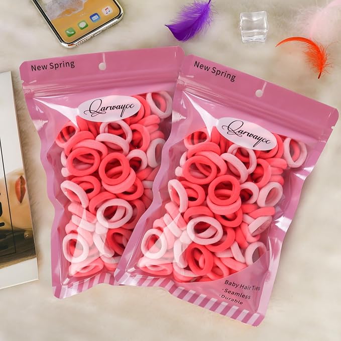 Pink Kids Hair Ties for Girls, Seamless Toddler Baby Hair Ties Bands No Damage, Cotton Girls Ponytail Holders for Baby, 0.97 Inch in Diameter by Qarwayoc