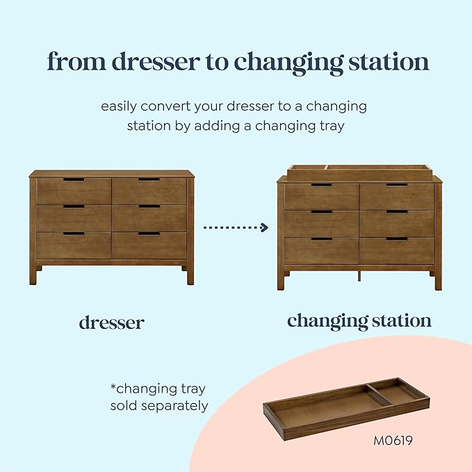 Carter's by Davinci Colby 6-Drawer Baby Dresser - GREENGUARD Gold Certified, Wooden Double Chest of Drawers for Kids - Versatile Storage Dresser for Bedroom, Nursery, Living Room, Hallway - Walnut