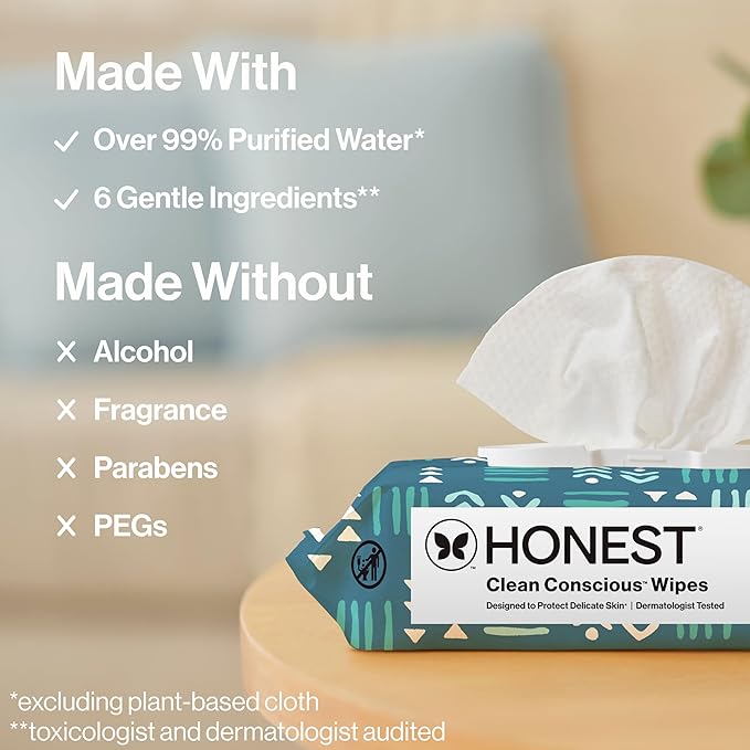 The Honest Company Hypoallergenic Multi-Use Baby Wipes for Sensitive Baby Skin, Balance Blues, 288 Count