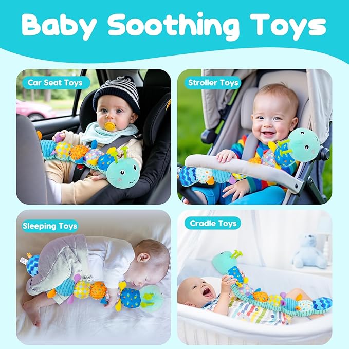 Baby Tummy Time Toys 0-6 Month Musical Stuffed Animal Plush Caterpillar Toy for Infant 6-12 Month Teething Sensory Toy with Crinkle Rattle for Babies 0-3-6 Month Newborn Boy Girl Easter Basket Stuffer