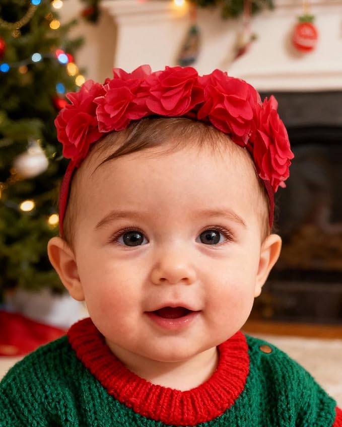 Fmeida Baby Girls Headbands for 4-24M | Soft Flower Crown (Fits 14.96"-18.89" Head)