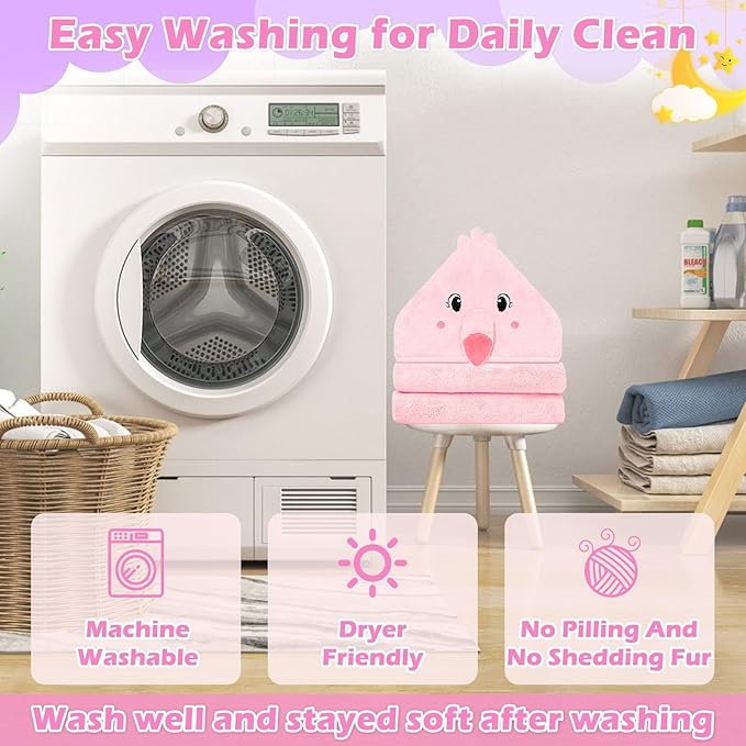 8 Pcs Baby Towel Set, Soft Baby Bath Towels and Washcloths Set, 2 Pcs 32x32 in Cute Baby Towel with Hood and 6 Pcs Baby Washcloths for Infants, Toddlers and Kids (Pink Kitten & Flamingo)