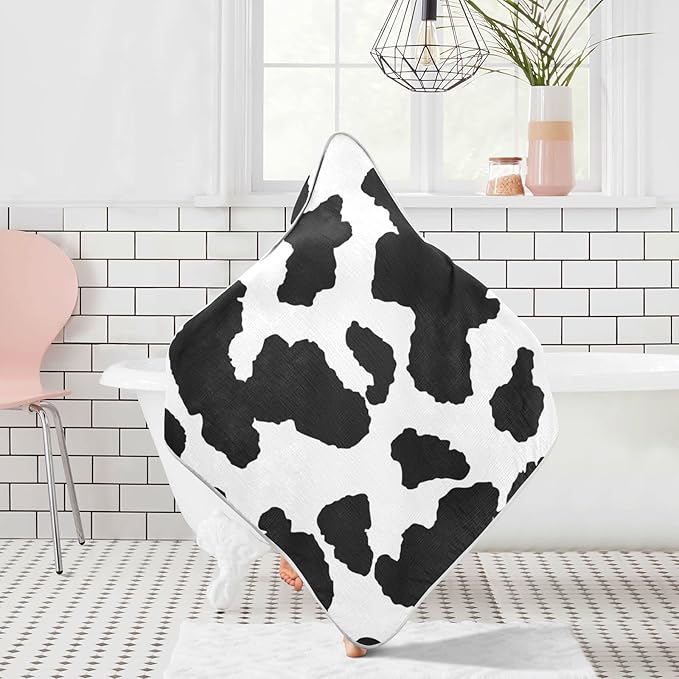 Cow Patter Black White Print Baby Towel Ultra Soft Hooded Towels for Babies - Ultra Absorbent Cotton Bath Towels 30x30 Inch