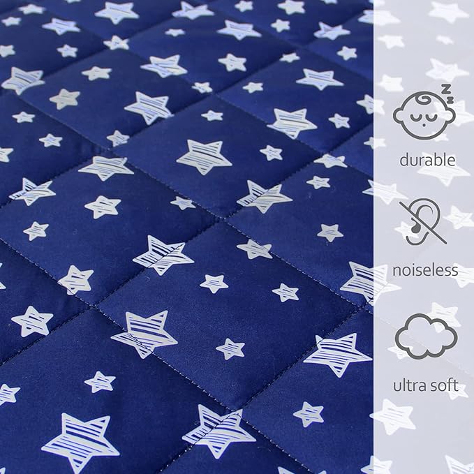 Pack and Play Sheets Fitted, Breathable Thick Playard Lovely Print Cover 39"×27"×5" Compatible with Graco Pack n Play, Navy Star