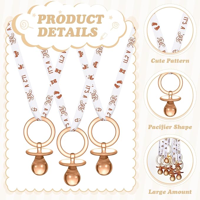 Geiserailie 36 Pcs Baby Shower Pacifiers Necklace Acrylic Pacifiers Necklace Charm Party Favors for Girls Boys Baby Shower Party Decorations Table Scatter(Brown White)