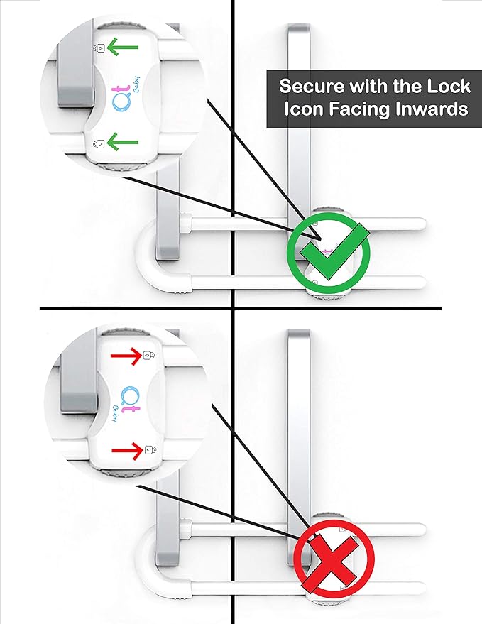Baby Proofing Cabinet Locks | Adjustable U Shaped Baby Safety Latches for Drawers, Fridge, Closet |Modern Baby Proofing Cabinet Lock with Extra Secure Lock Buttons (Pack of 4, White)