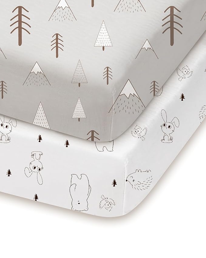 Pack and Play Sheets Fitted 2 Pack, 38x26 Graco Pack n Play Sheets for Playard & Travel Crib Mattress, Ultra Soft Jersey Knit, Breathable Stretchy Deep Pocket, Compatible with Mini Cribs
