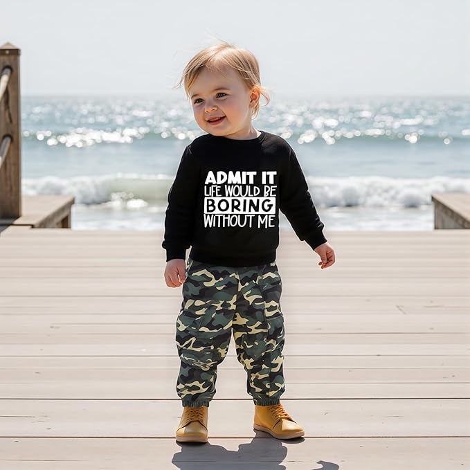 wdehow Toddler Kids Baby Boy Fall Outfits 1T 2T 3T 4T 5T Letter Print Long Sleeve Tops Camouflage Pants Winter Clothes Sets