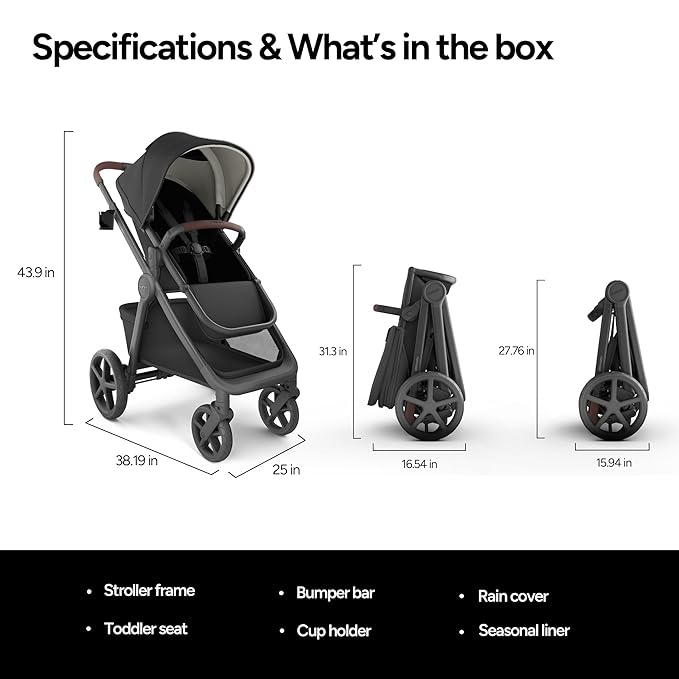 Mompush Ultimate 3 Full Size Baby Stroller from Newborn to 50 lbs - All-Terrain Large Wheels with Full Suspension, Reversible & Extendable Seat for Growing Kids, One-Second Compact Fold