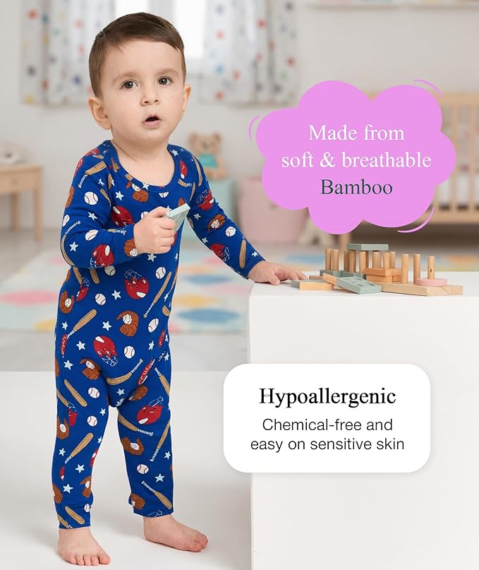 Baby Boy and Girl Romper Long Sleeve Jumpsuit One-Piece Footless Pajamas, Viscose Made from Bamboo