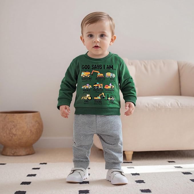 Baby Boy Fall Clothes Set Long Sleeve Truck Tractor Print Sweatshirt Pants Toddler Infant Outfits 6 12 18 24 Months 2T