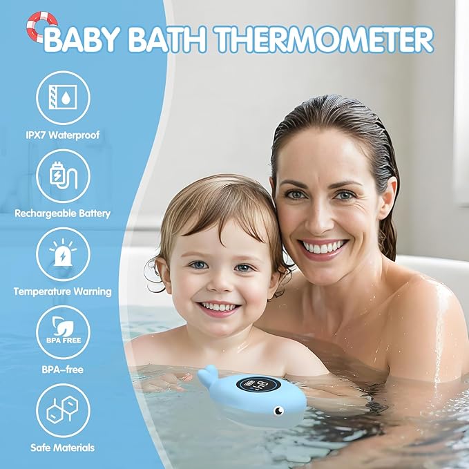 BabyElf Baby Bath Thermometer, Rechargeable Digital Bathtub Water Thermometer with Safe Temperature Alert - Fast Accurate Reading for Newborn Infant Toddler, Floating Duck Bath Time Toy