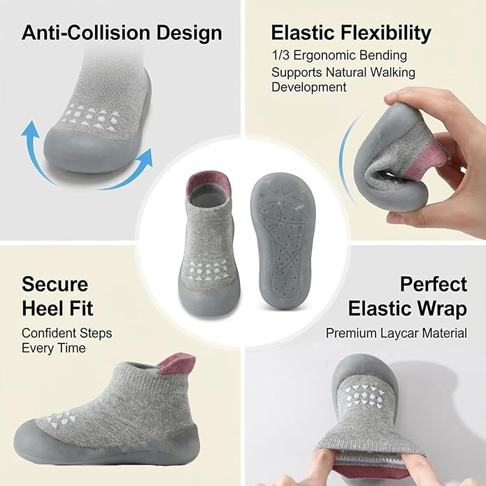 Baby Sock Shoes Toddler Walking Shoes Infant Non-Slip Slippers with Soft Rubber Sole Baby Boys Girls Sneakers