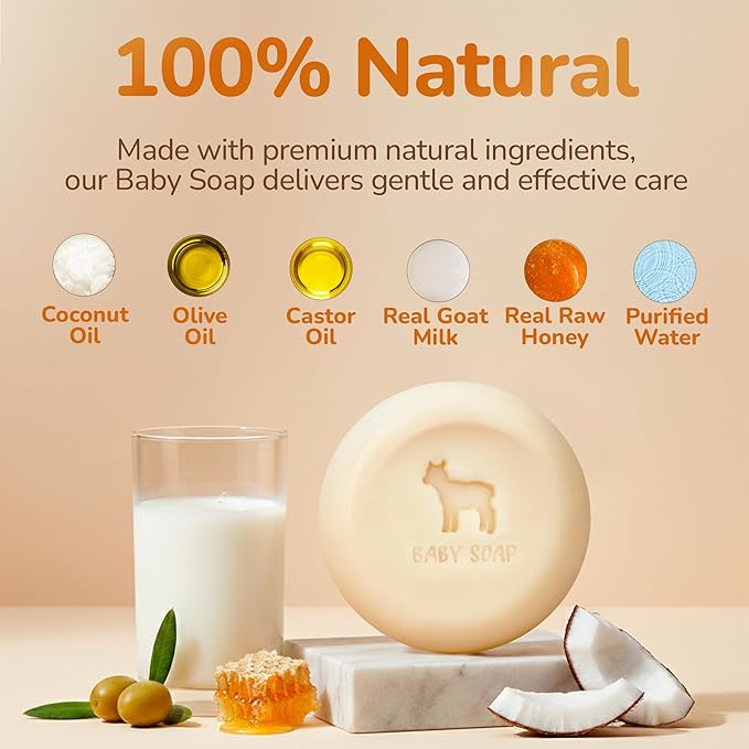 MADE IN USA Baby Soap Bar with Goat Milk and Honey - Naturally Cold Processed from Organic Ingredients - Delicate for Newborn Skin, Gift for babys, Kids, Toddlers and Adults - Handmade in USA