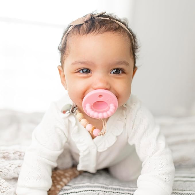 Ryan & Rose Cutie PAT All-in-One Pacifier and Teether Massaging Teething Ring and Hideaway Binky for Growing Babies (Bliss (3 Pack), Flat)