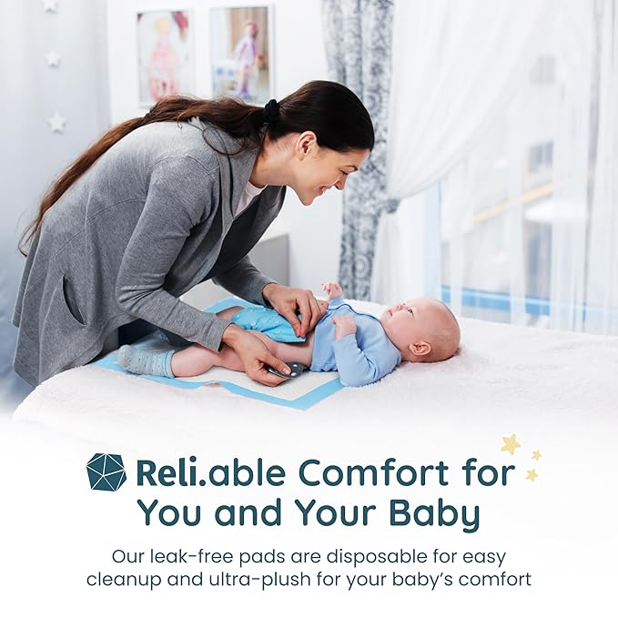 Reli. Disposable Changing Pads for Baby (55 Pack) | Disposable Diaper Changing Pads, 13" x 18" | Super Absorbent, Leak-Proof Liners | Waterproof, Quick Dry Underpads (Blue/White)
