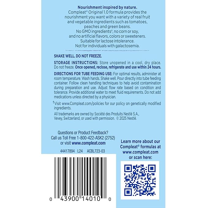 Nestle Compleat Original Tube Feeding Formula Unflavored 8.45 oz Carton, 6 Count