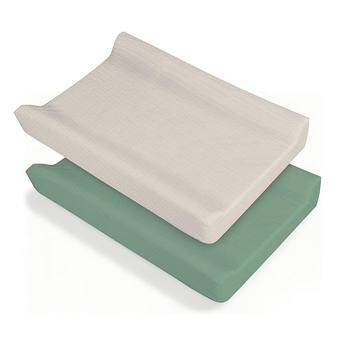 Changing Pad Cover, 2 Pcs Super Soft and Breathable Cotton Diaper Pad Cover for Girls and Boys Changing Table Cover (Beige,Green)