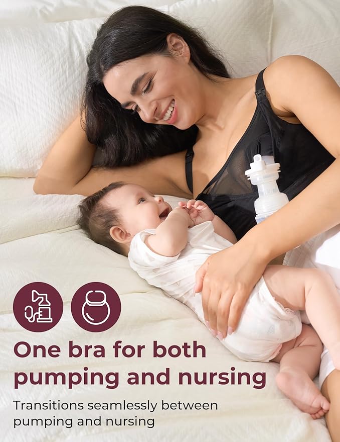 Momcozy Mesh Support Pumping Bra Hands Free Suitable for 36C-44G, Comfortable Plus Size Pumping and Nursing Bra in One
