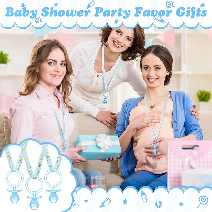 Geiserailie 36 Pcs Baby Shower Pacifiers Necklace Boy Blue Acrylic Pacifiers Necklace Party Favors for Boys Chupones para Baby Shower Gender Reveal Party Decorations Table Scatter