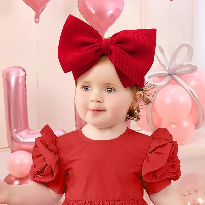 YanJie Baby Girl Headbands - Red Bow, Pink Toddler Headband, Nylon Hair Bows & Accessories for Newborn Girls & Infants 0-6 Months