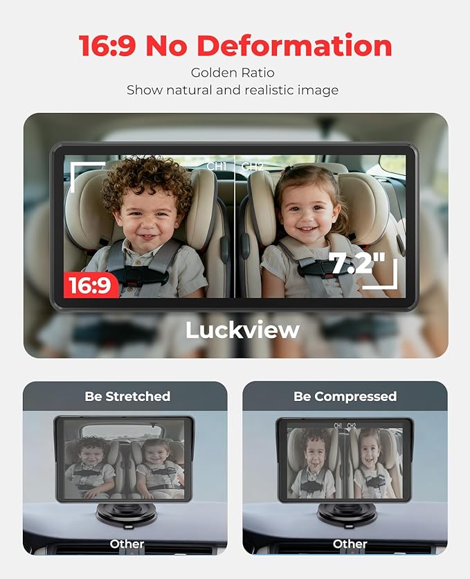 BM5PRO Double Car Camera for 2 Baby，7.2" 1080P Split Screen with IR Night Vision, Real-Time Monitoring Baby Car Camera,Easy Install, Family Travel Companion for Kids & Pets