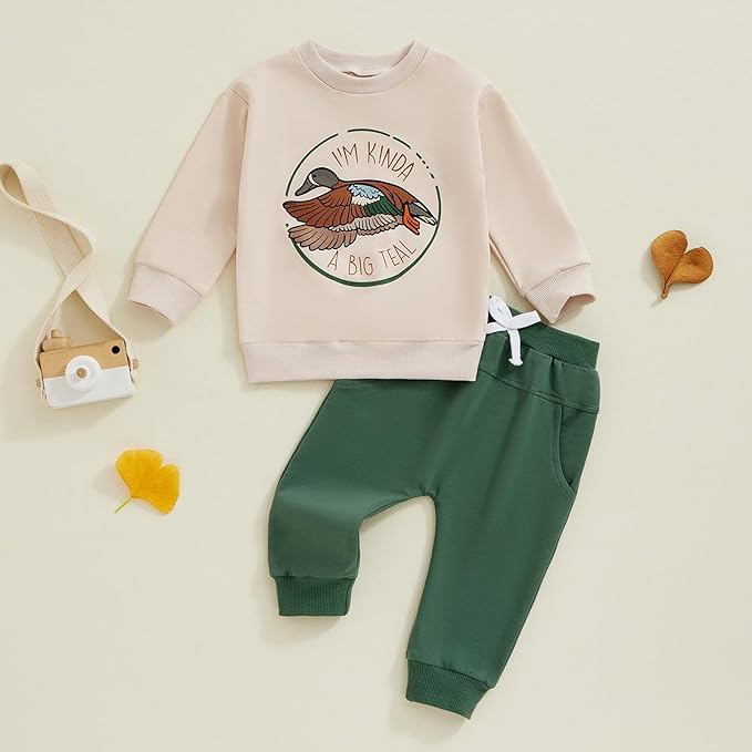 Baby Boy Fall Clothes Set Long Sleeve Letter Print Sweatshirt Pants Toddler Infant Outfits 6 12 18 24 Months 2T