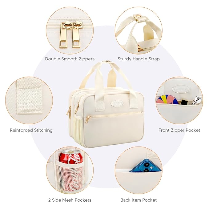 PIIOSER Breastmilk Cooler Travel Bag with Ice Pack, Compatible with Wearable Breast Pumps & Accessories - Portable Hands Free Breast Pump Carrying Case for Nursing & Working Moms, Cream