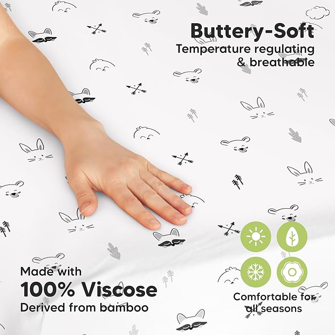 Pack and Play Sheets Fitted - 2-Pack Mini Crib Sheets for Pack N Play Mattress 38x26, Soft & Cozy, Neutral Toddler Playard Bedding, Snug Fitted Mini Baby Crib Mattress Cover Boy, Girl (Nordic)